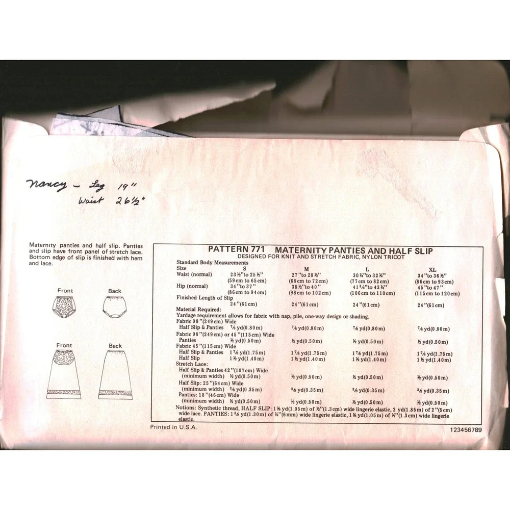 Kwik Sew 771 Maternity Panties Half Slip Sewing Pattern Kerstin Martensson S-XL